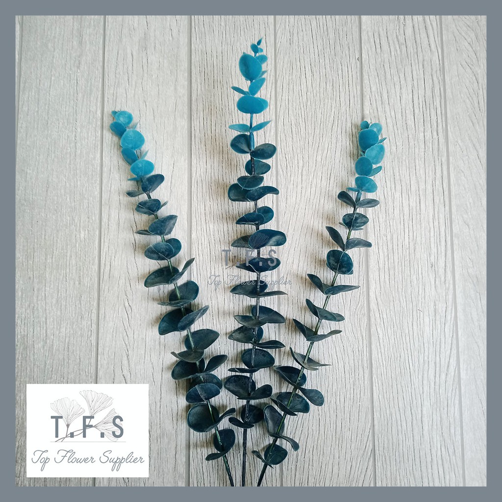 Artificial Flower Bunga Flocking Eucalyptus Stem Green Tanaman Palsu Bunga Plastik Decor Rumah-3