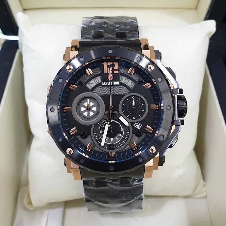 Expedition E6402 Original Jam Tangan Pria Black Rose Gold
