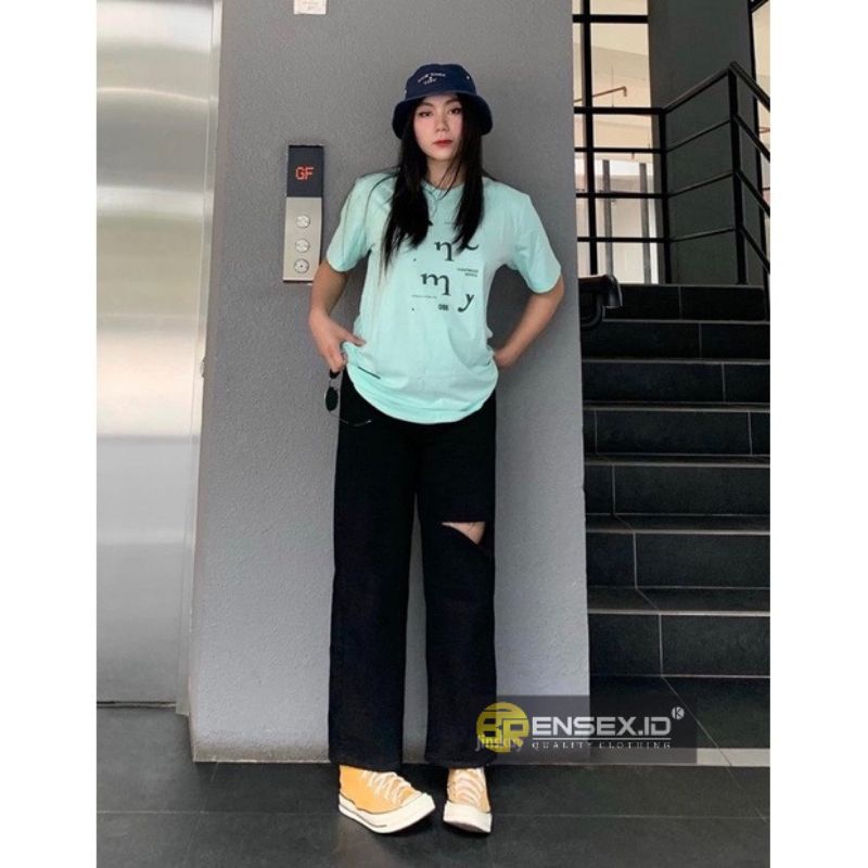 Celana kulot jeans wanita SOBEK Kulit hitam sobek ripped jins denim highwaist murah cewek cullote cu