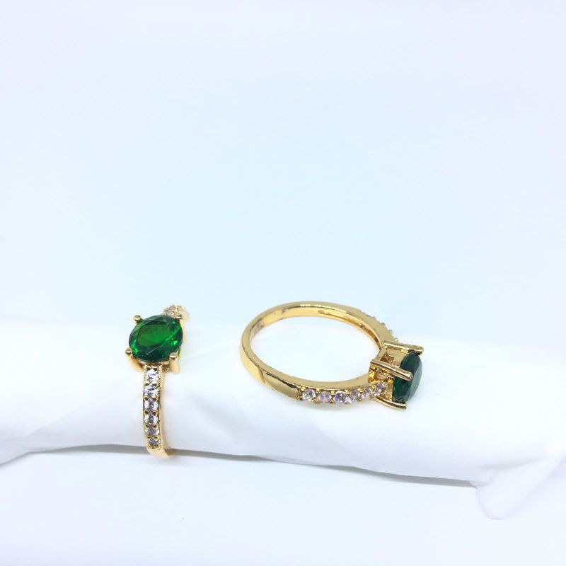 Cincin Xufing Permata Hijau Anti Karat berlapis Emas Termurab Wanita Elegan