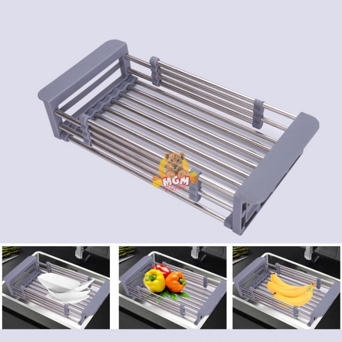 Peniris buah stainless 40x22CM extendable drip basket rak piring