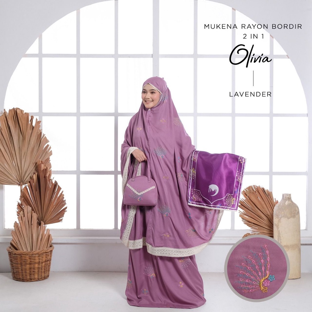 PUSAT MUKENA TASIK - MUKENA DEWASA RAYON BORDIR 2 IN 1 OLIVIA (FREE SAJADAH)