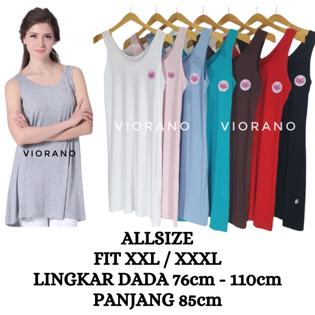 Singlet Jumbo Wanita Longdress Midi XXL Jumbo Tangtop Cewek Tali Lebar Premium Panjang Bahan Adem / Singlet Tunik Wanita Jumbo Size Super Soft Dalaman Gamis