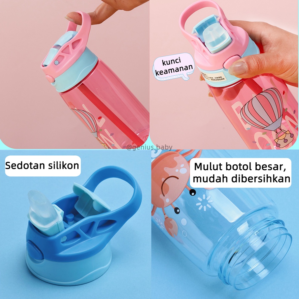 Botol Minum Anak Desain Unik Variasi Motif Karakter terdapat Sedotan BPA FREE bottol minum sedotan cangkir jerami cangkir plastik lucu cangkir kartun portabel 480ML 1000ML-3