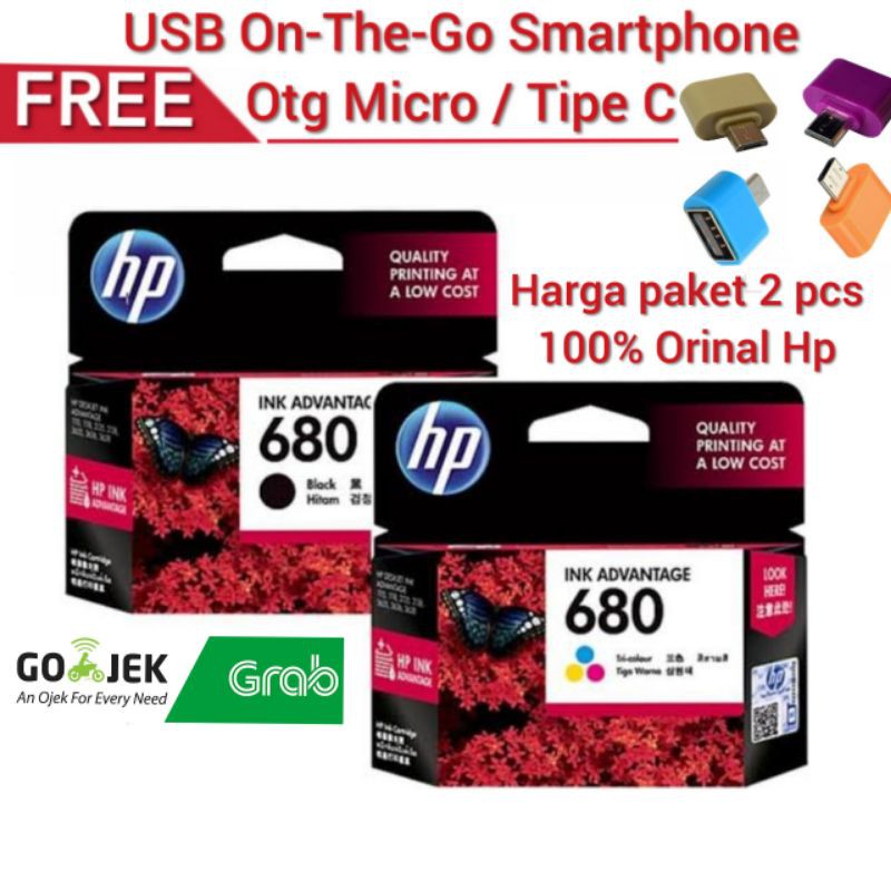 Tinta Hp 680 cartridge paket black color deskjet 2135
