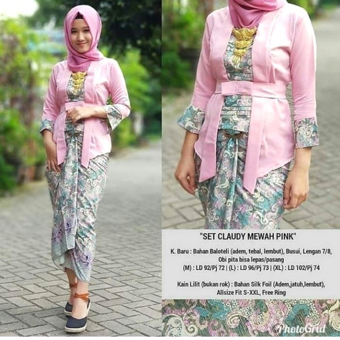 Stelan Kebaya Kutubaru Elnira Pink - Merah Muda, XL