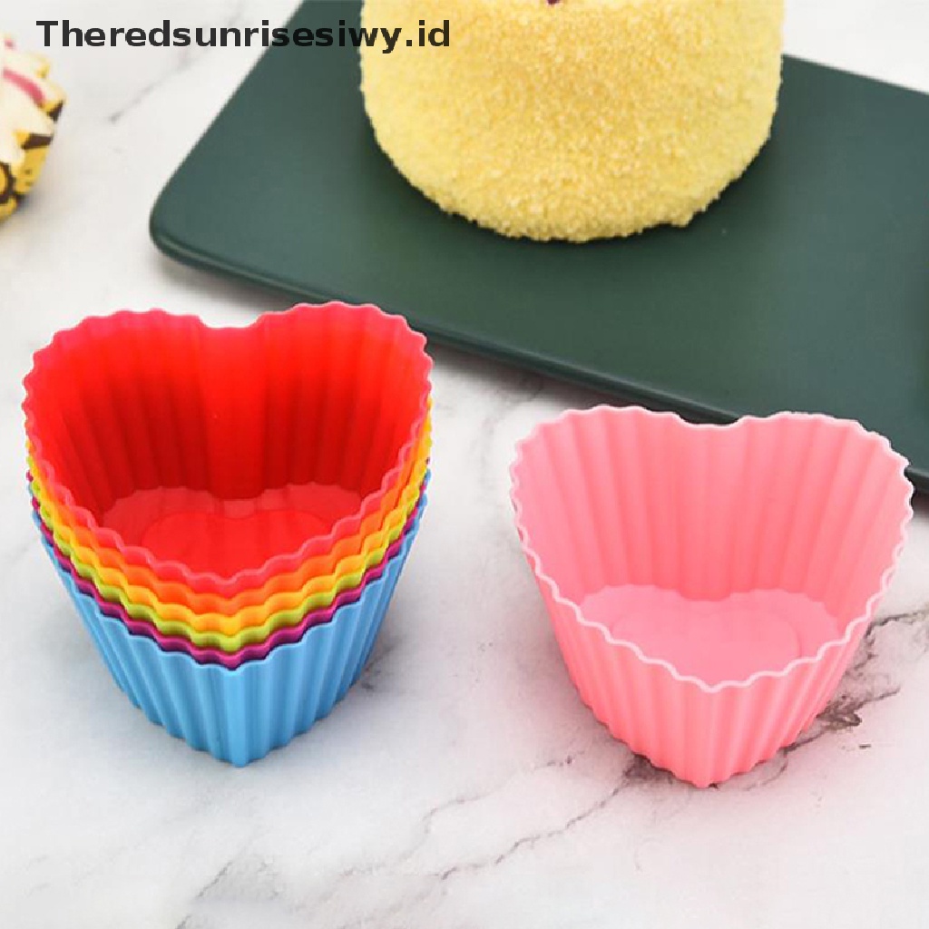 # Alat Rumah Tangga # 1 / 7pcs Cetakan Kue Muffin Bentuk Hati Bahan Silikon Tahan Panas