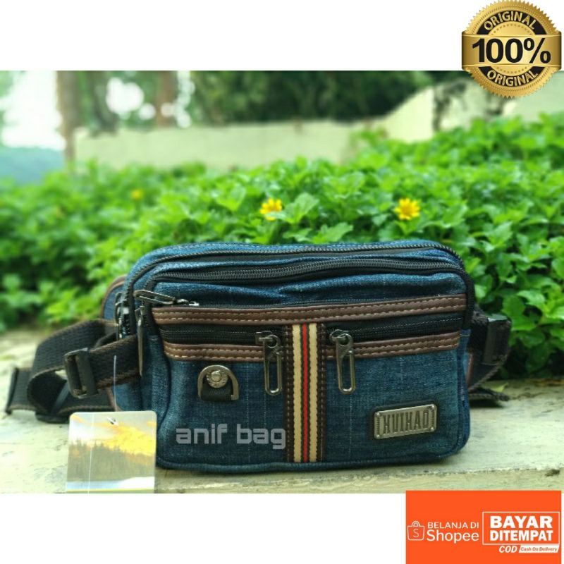 TAS PINGGANG PRIA WAISTBAG PRIA KANVAS IMPORT BAHAN LEVIS