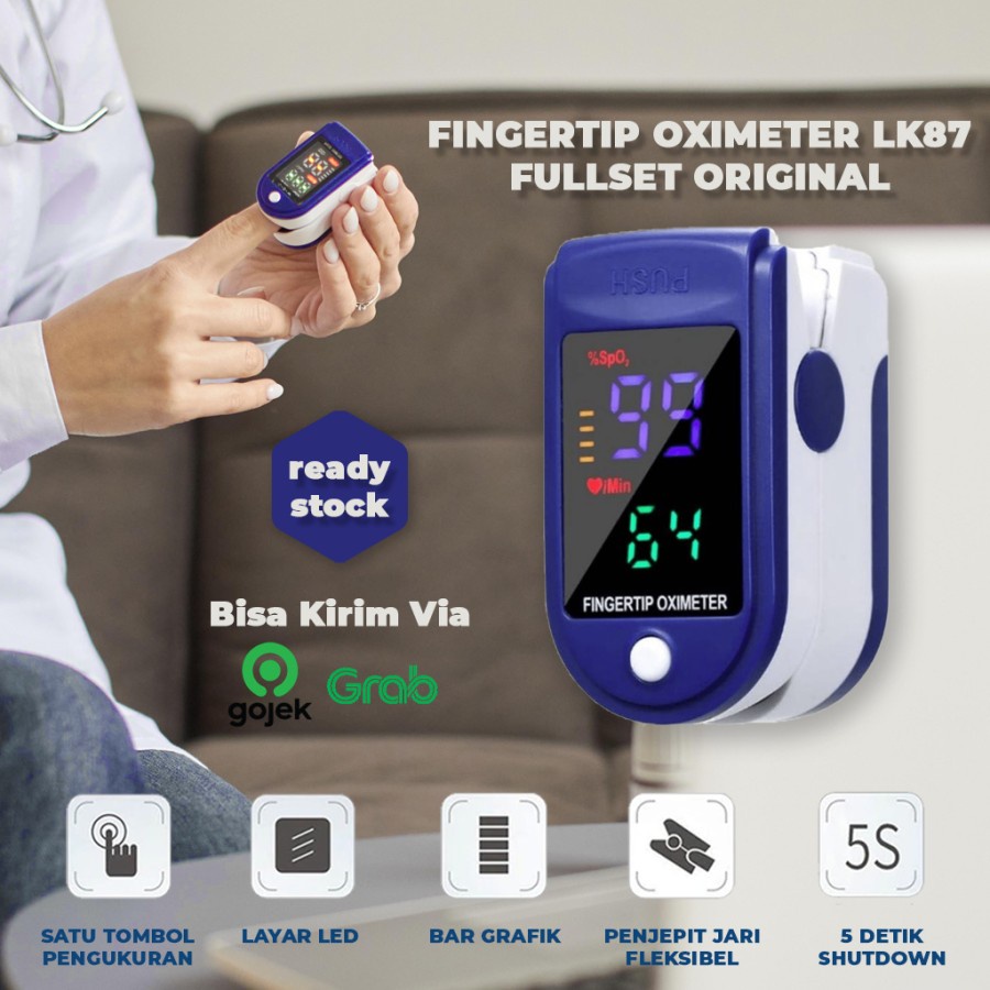 Fingertip LK88 Pulse Oxymeter LCD Full Colour Alat Pengukur Oksigen Oximeter Fingertip LK88