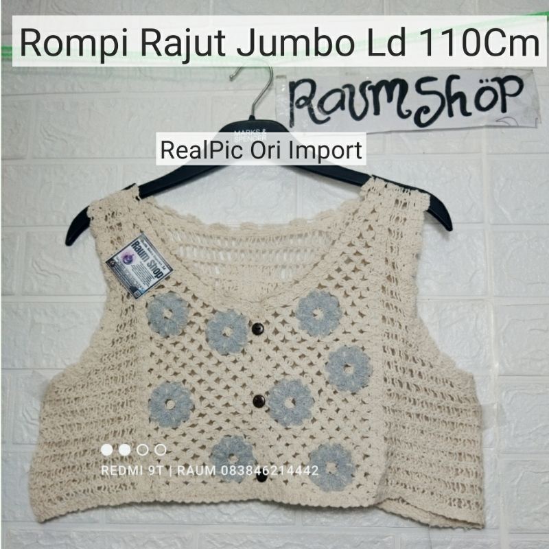 ROMPI RAJUT Wanita JUMBO Import KOREA LACE  Kancing Depan Ld 110Cm Motif Bunga Real Pic/VEST Rompi K
