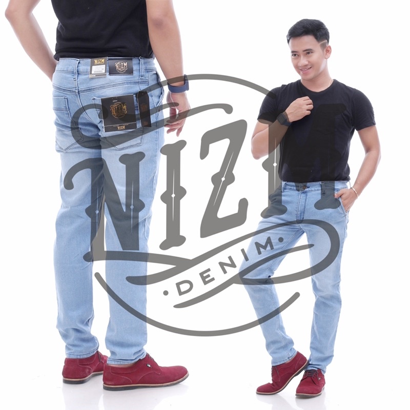 NIZM - CELANA JEANS PRIA HITAM PANJANG STRETCH PENSIL NGARET MELAR SLIMFIT