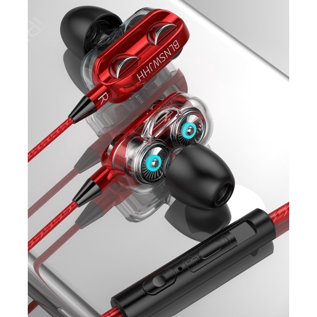 Earphone In-Ear Stereo 4D Super Bass dengan Mic + Kabel Jack 3.5mm - Type Sport Anti Air Keringat Headseat