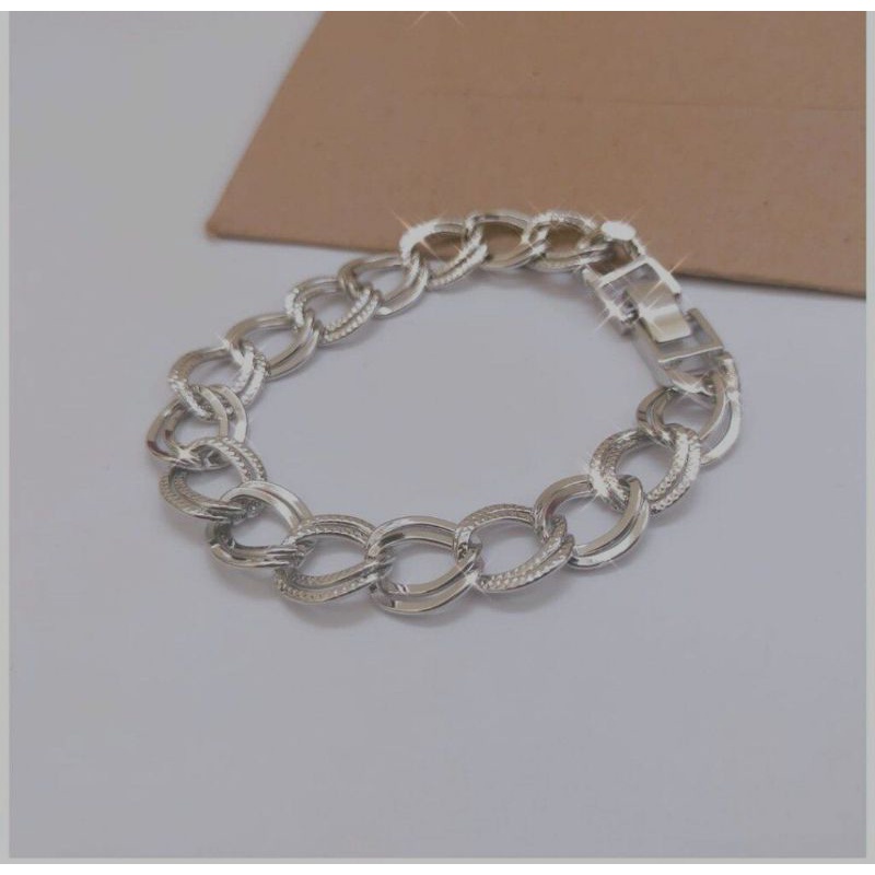 Gelang rantai double silver titanium  import 996