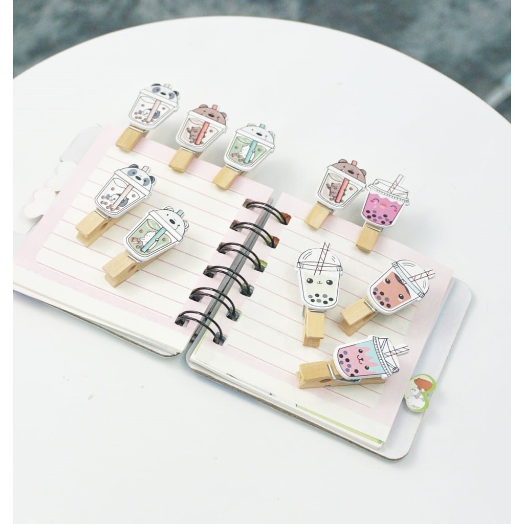 JEPITAN FOTO BUBBLE TEA ISI 10 PCS KLIP FOTO BOBA MILK TEA PHOTO CLIP WOODEN CLIP MURAH