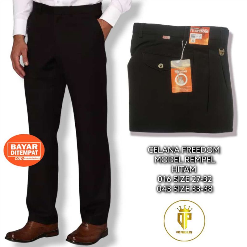 Celana Bahan Dasar Reguler Hitam Distro Premium Merk Freedom Wangi Celana Kantor Model Reguler Fredom Fit Standar Pria Dewasa Laki Sekolah Pondok Mondok Formal Ukuran Standar Jumbo 27 28 29 30 31 32 33 34 35 36 37 38