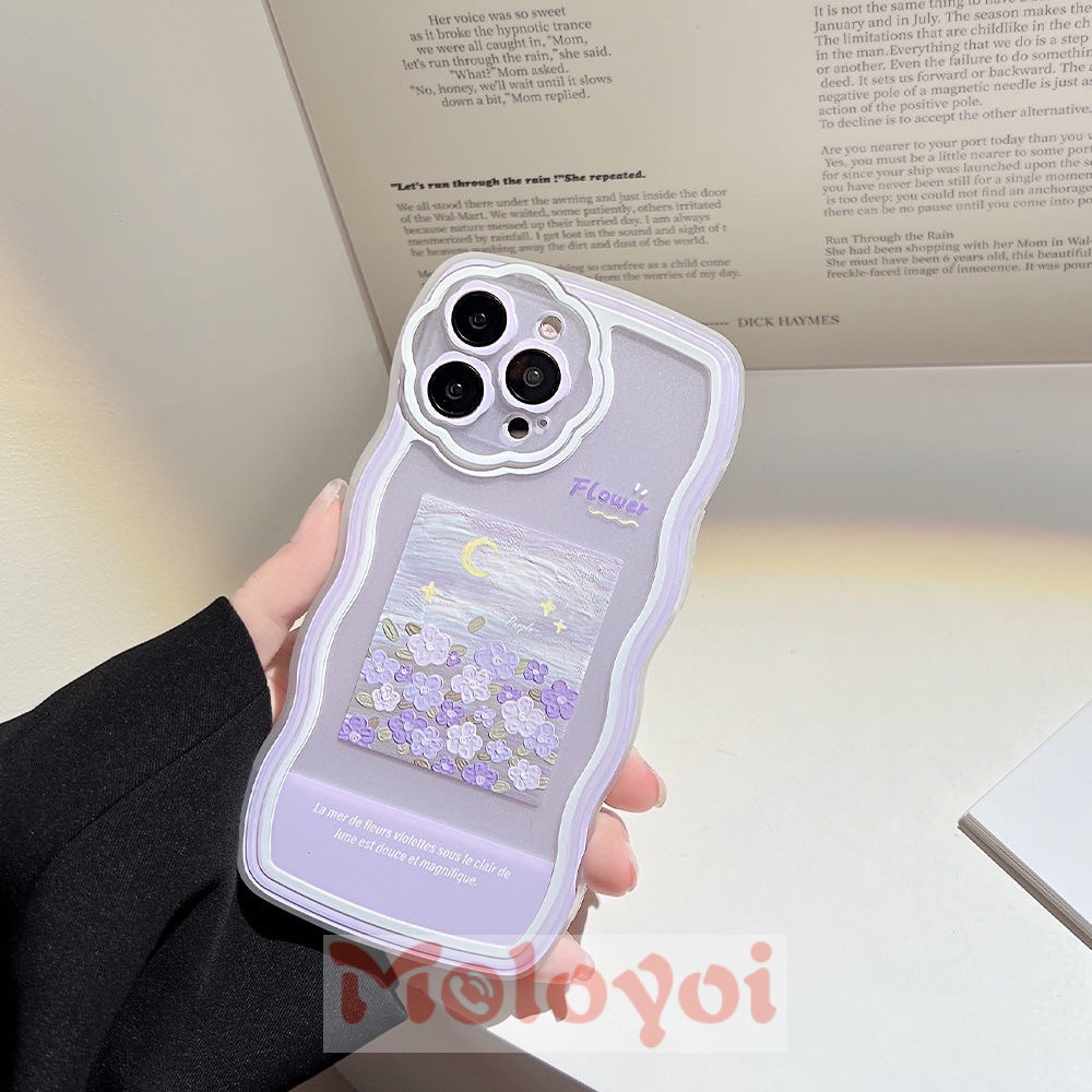 Soft Case Tpu Motif Lukisan Cat Minyak Bunga Ungu Untuk IPhone 11 12 13 Pro MAX XR 7 8 Plus X 6 6s Plus XS MAX SE 2020