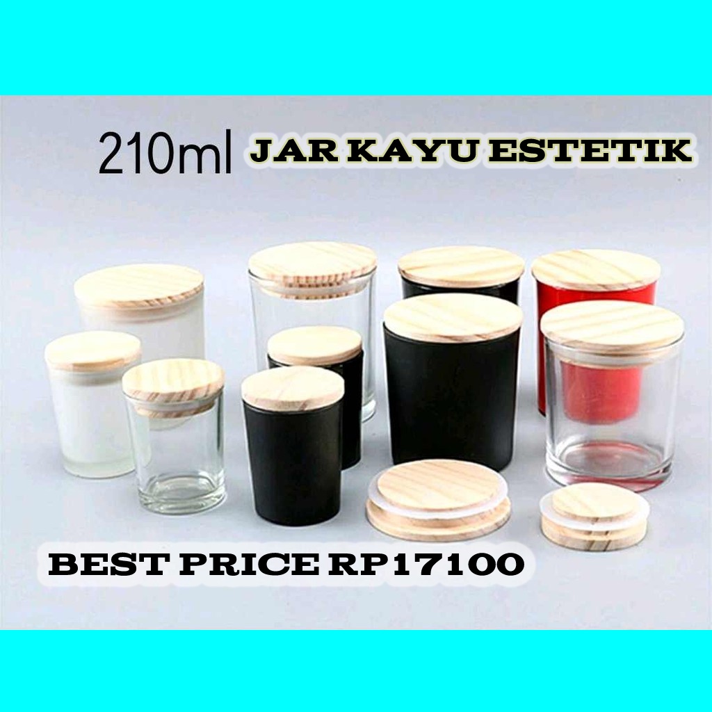 Jar kaca Lilin Jar tutup Kayu  Estetik Kekinian 295ml Kaca Putih Susu Jar Toples Kayu Aromatheraphy 