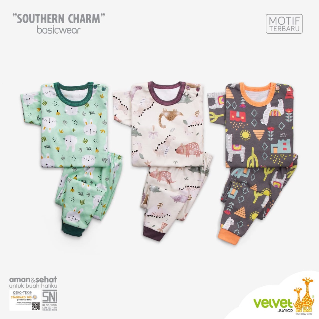 [Size SML] Velvet Junior Southern Charm  Setelan Oblong Pendek Celana Panjang 1 Pcs