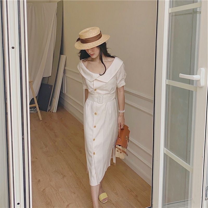 VN SUMMER DRESS BEACHWEAR / DRESS PANTAI WITH BELT OPEN COLLAR DRESS HOLIDAY