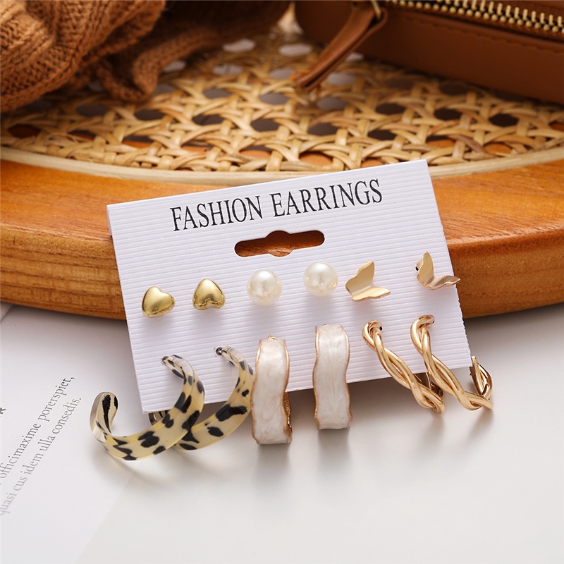 YEEZII 12Pcs/Set Pearl Hoop Earrings Set Butterfly Heart Stud Earring Leopard Oil Dripping Earings for Women Accessories Jewelry