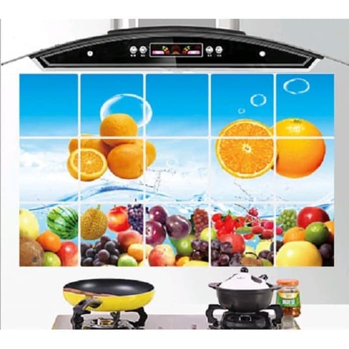 Stiker / Wallpaper Dinding Dapur Motif Jeruk dan Aneka Buah-Buahan