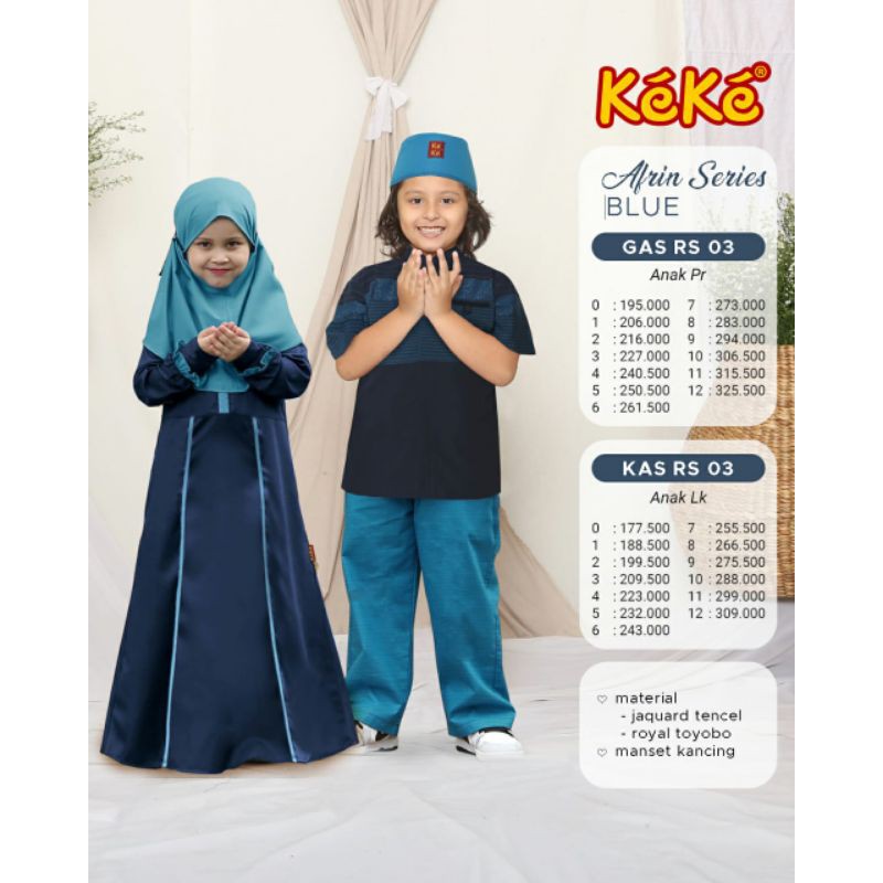 Setelan Koko Anak Sarimbit Keke Afrin Series Blue KAS RS 03 Size 0 Lengan Pendek Jaguard Tencel
