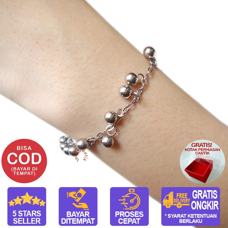 Lovelybutik Gelang tangan titanium Balls gelang Wanita Titanium [Silver] BONUS KOTAK PERHIASAN