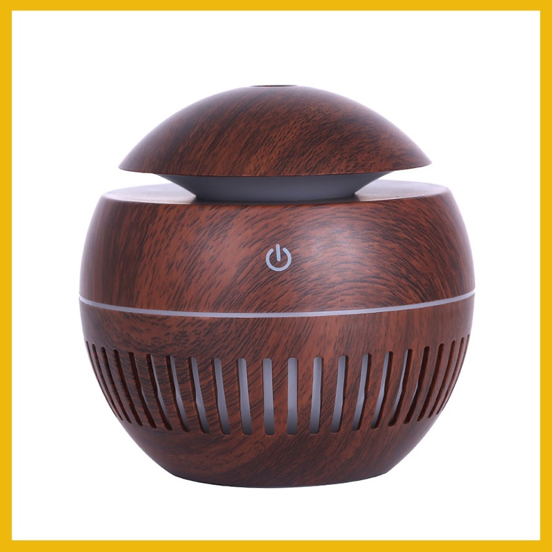 Humidifier Air Aromaterapi Diffuser Model Bulat Kecil Tekstur Kayu 130ml-AD06-D