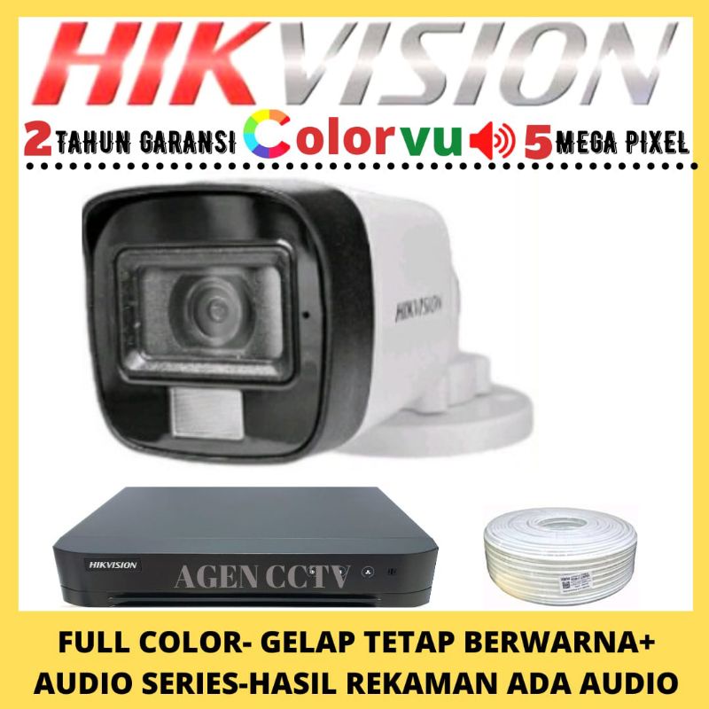 PAKET CCTV HIKVISION COLORVU 5MP 4 CHANNEL 1 KAMERA AUDIO FULL COLOR