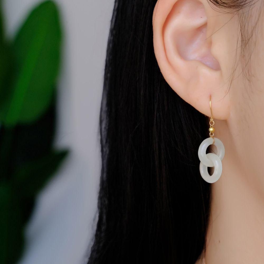 Mxbeauty Anting Perempuan Trendi Sederhana Kuno Lingkaran Ganda Putaran Temperamen Anting Menjuntai