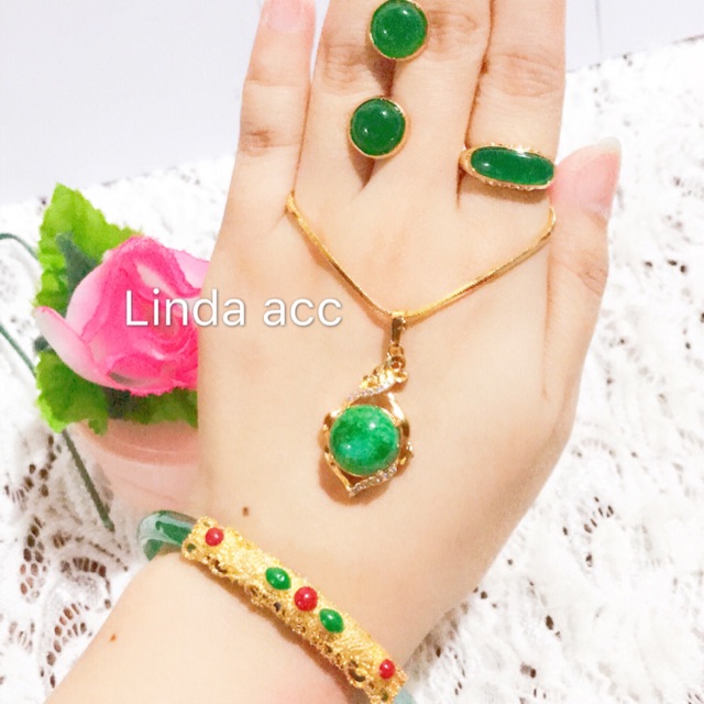 set giok gelang giok asli lapis emas