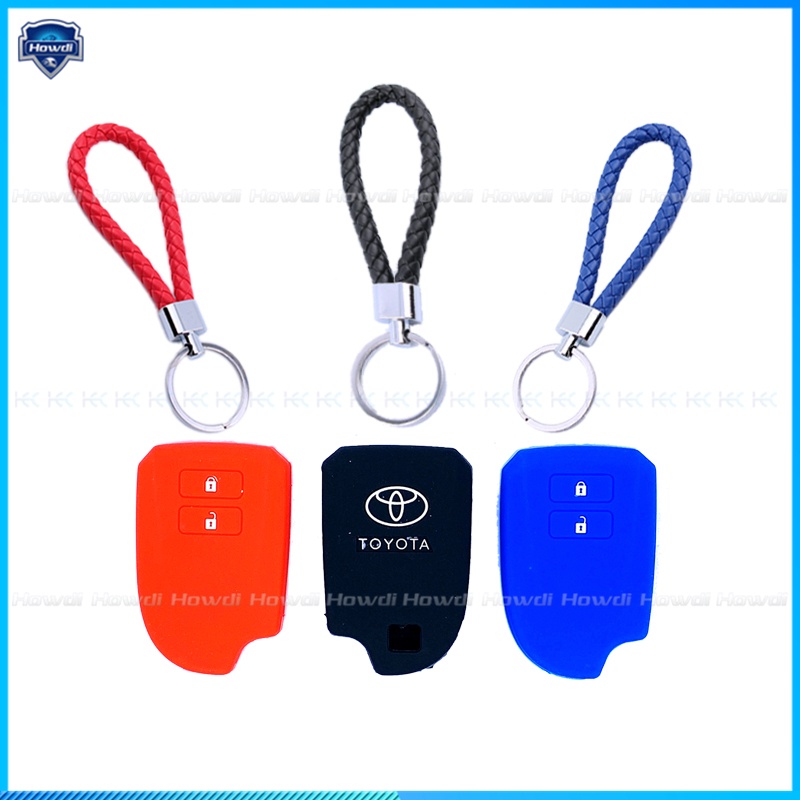 Cover Kunci Remote Mobil Keyless Bahan Silikon Dengan Gantungan Kunci Kulit Untuk Toyota Vios