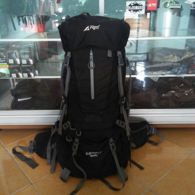Tas gunung carrier arei rei sampit 75 +10 L hitam plus coverbag