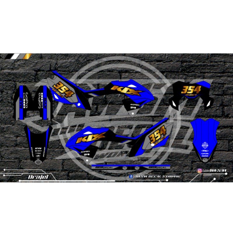 decal klx 150 bf biru hitam gold terbaru bisa custom