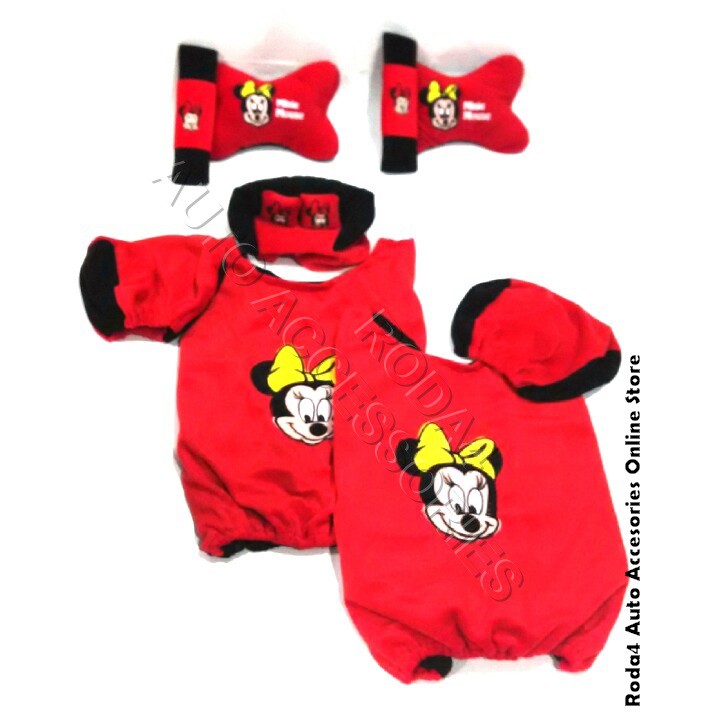 Sarung Sandaran Jok&amp; Bantal Mobil 5 IN 1 Minnie Mouse