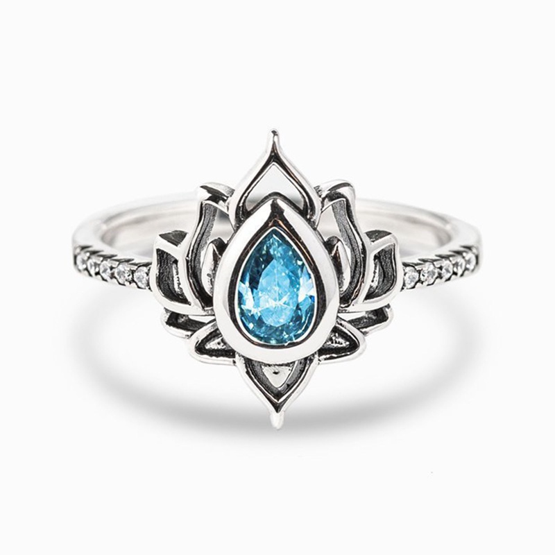 Cincin 925 Silver Bentuk Bunga Teratai Gaya Vintage Untuk Wanita