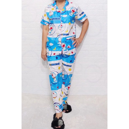 Baju Tidur Piyama Wanita Motif Doraemon  Salur Pajamas Katun  / Baju Tidur setelan Wanita Katun CP DEWASA Terbaru Bigsize Kekiniaan