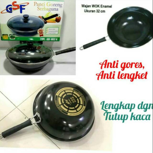 PANCI GORENG SERBAGUNA - WAJAN ENAMEL TUTUP KACA 32 cm GSF - TOKO HAF STORE