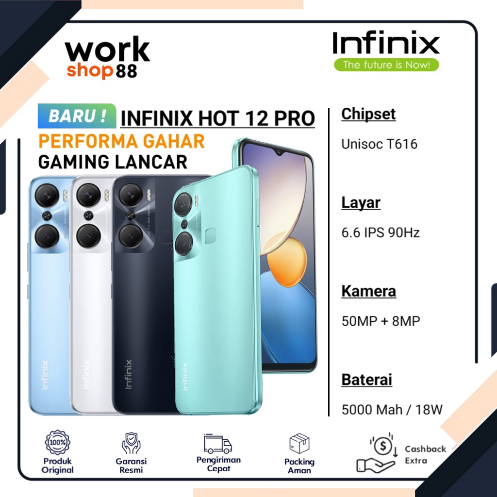 Produk Baru - HP Infinix Hot 12 Pro NFC - 8GB + 5GB Extended Up To Ram 13GB | Rom 128GB - New Origin