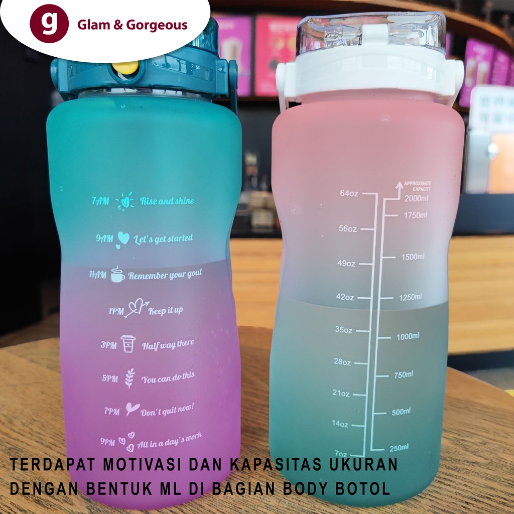 Botol Minum Motivasi dengan Penanda Waktu Kapasitas Besar Tutup Flip Sedotan - BP005