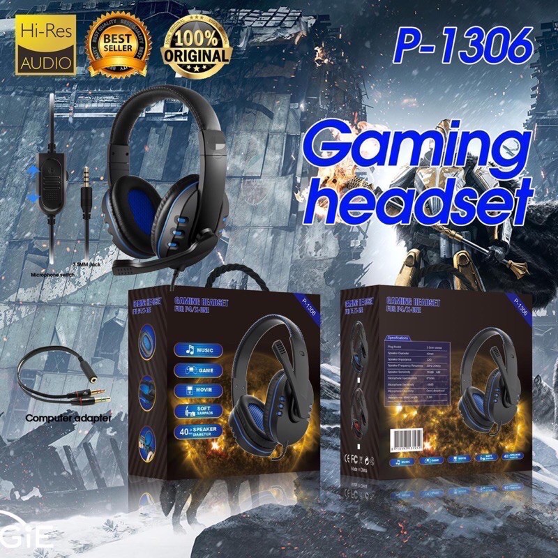 Hf Earphone Headset Bando Gaming P-1305 S359 / A63 Lampu Led Bando Gaming