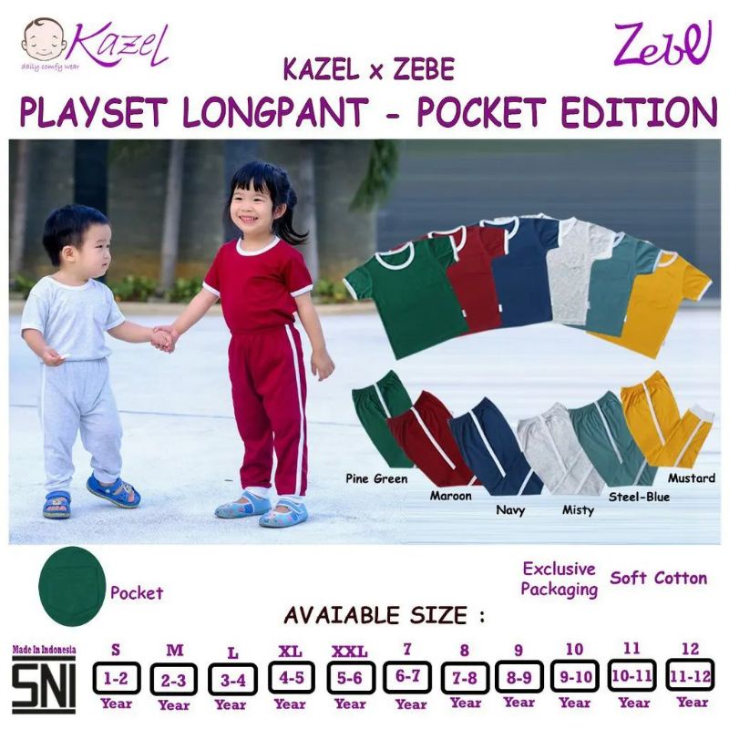 Setelan Pakaian Anak Harian Unisex KAZEL Playset Longpants Pocket Edition