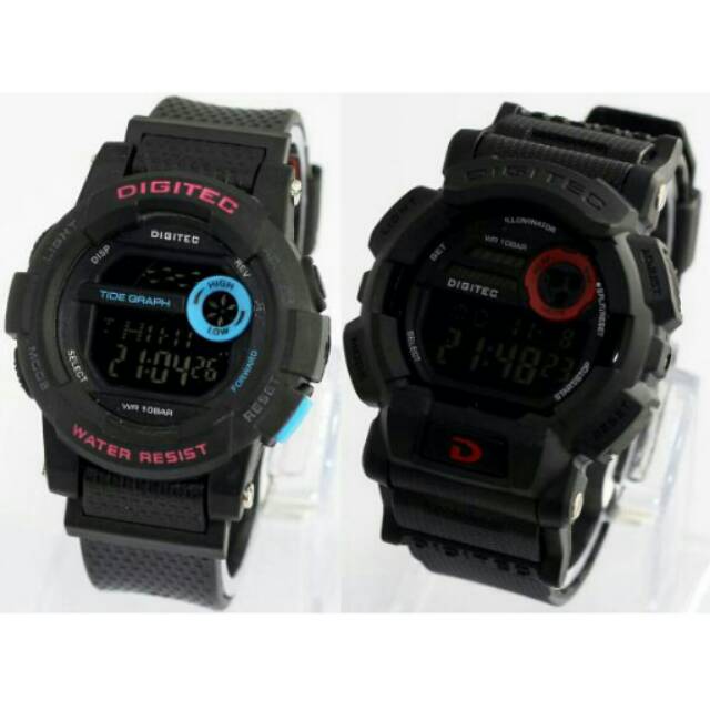 Jam Tangan Sport Couple Digitec Digital Black Combi Original Water Resistan