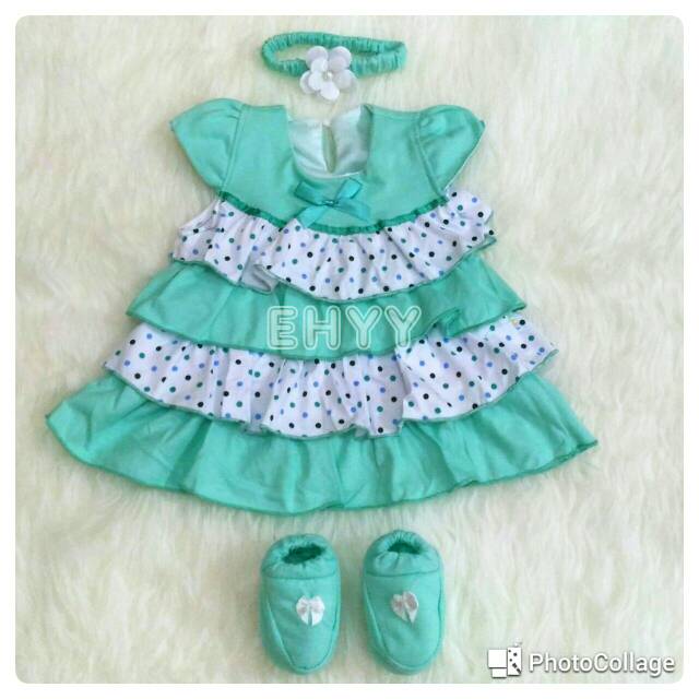 3in1 Dress 4 Tingkat Polka Pita Bayi untuk Baby Usia 3-12 Bulan