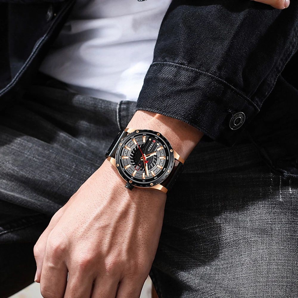CURREN 8374 Jam Tangan Pria Analog Tali Kulit Chronograph Aktif Luminous Hand WATCHKITE WKOS