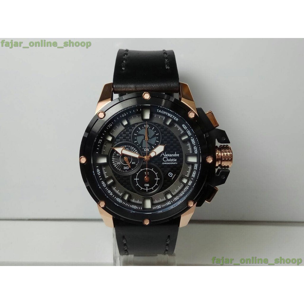 Jam Alexandre Christie AC 6390MC Black Rose Gold Original
