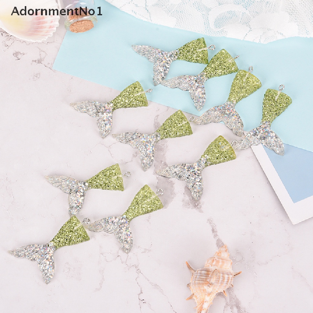 (AdornmentNo1) 10pcs / Set Liontin Bentuk Ekor Mermaid Aksen Glitter Untuk Aksesoris Gelang / Kalung