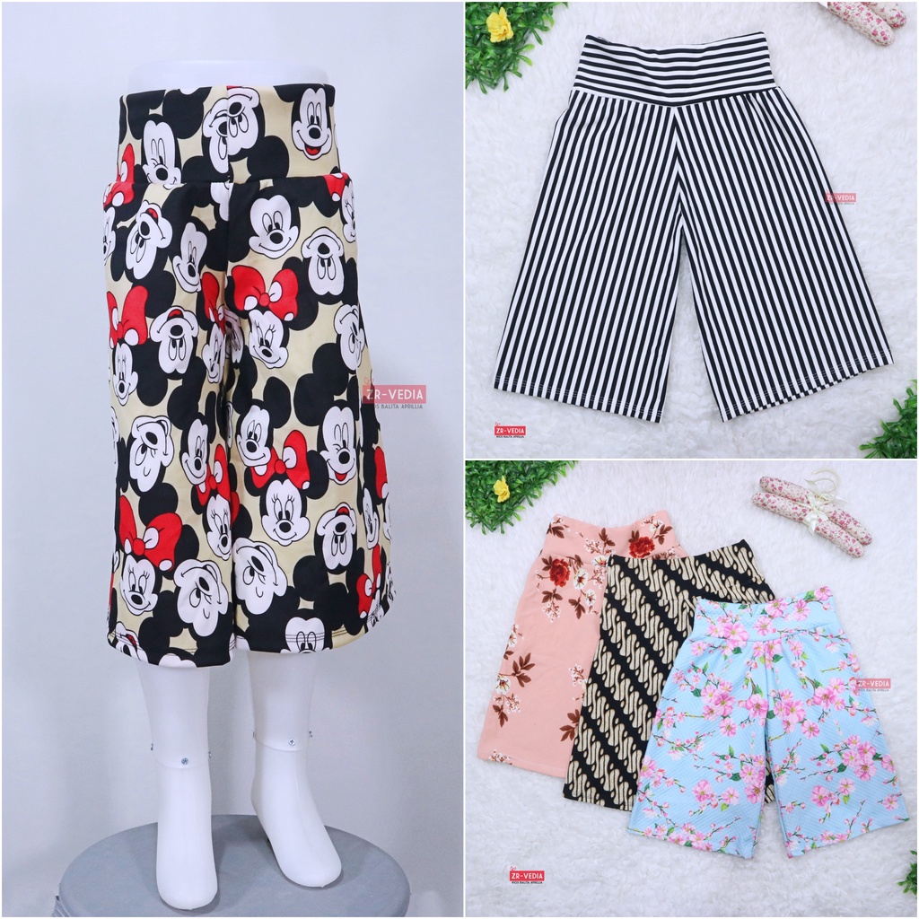 Kulot Motif Uk. 5-6 Tahun / Celana 3per4 Anak Perempuan Skirt Murah Celana Pendek Pants Adem Kulot