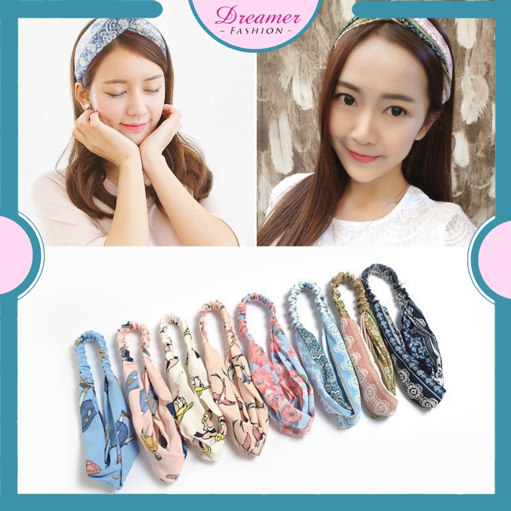 DF VZ168 Premium Bandana Simpul Twist Elastis Ala Korea / Bando Motif Kain / Bando Wanita Motif PART 2