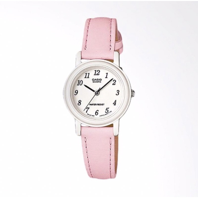 Jam Tangan Wanita Warna Pink Casio Strap Kulit Frame Jam Bulat Original Arloji Bergaransi